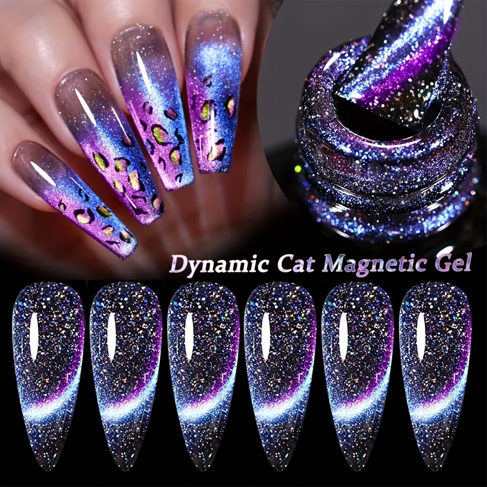 Magnetic Cat Eye Gel Nail Polish 9D Holographic Rainbow Glitter Blue & Purple — LED UV Soak-Off Gel Polish Paraben-Free Water-Based Formula, Salon & DIY Home Manicure Nail Art Gift - product image 2