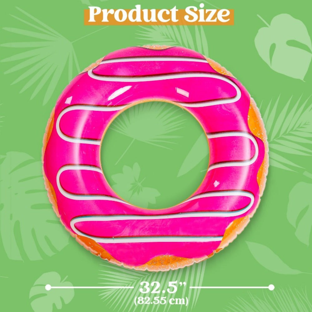 Glitter Donut Pool Float 3 Pack 32.5 Inch Inflatable Swim Ring Set | Strawberry Chocolate Mint Pool Tubes for Summer Pool Party, Birthday Decoration, Kids Teens & Adults