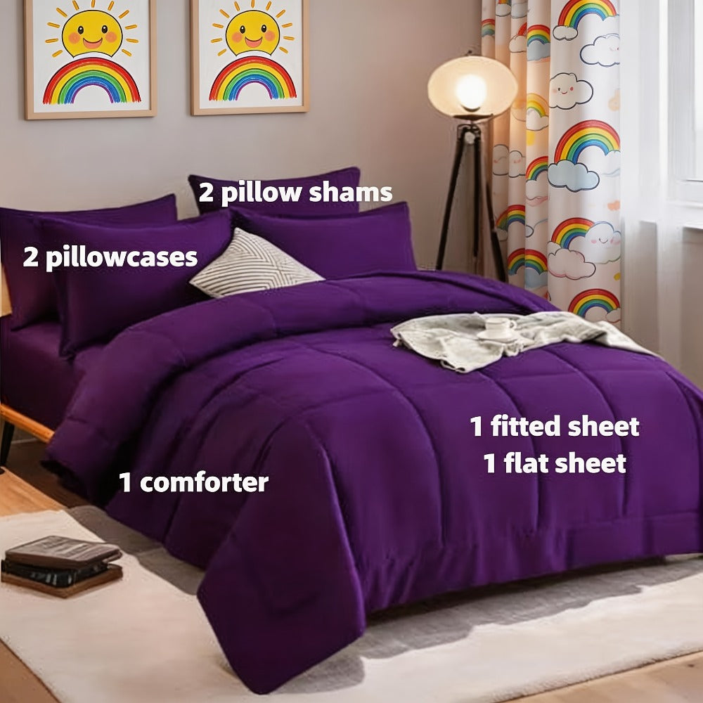 Comforter Set 7 Piece Bed in a Bag Full Queen King Soft Satin-Like Fabric with Fitted Sheet Flat Sheet Pillowcases Breathable Bedding Set for Bedroom Hotel - product image 29