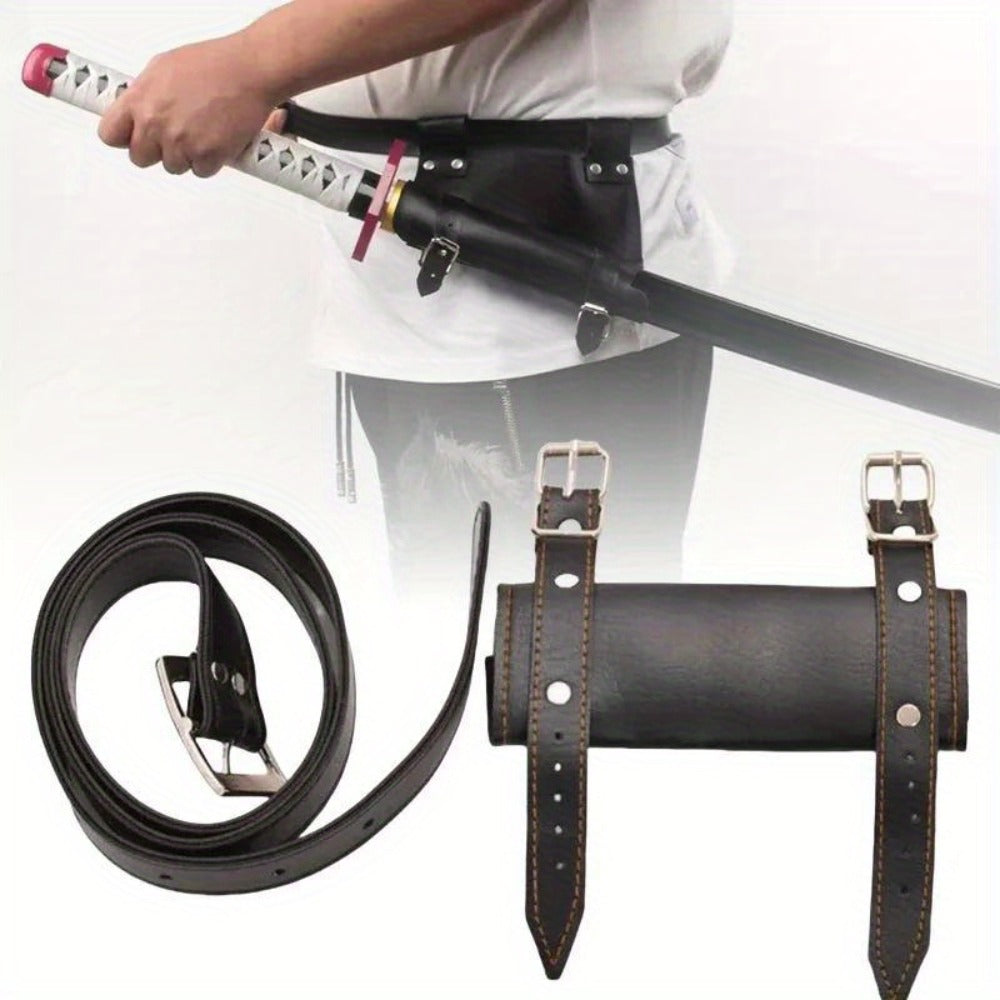 Japanese Katana Waist Holster for Anime Cosplay, Medieval Costume Prop, Real-Size Sabre Sleeve Carrier for Adults, Black & White – Samurai Sword Belt Holder
