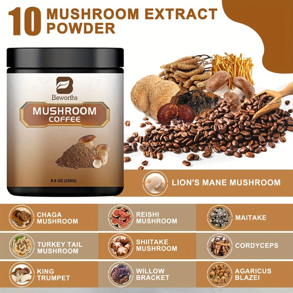 Mushroom Coffee Powder 500g with Reishi Cordyceps Lion's Mane Chaga & Turkey Tail — 5-in-1 Functional Instant Coffee for Focus Energy & Immune Support No Jitters Bold Smooth Flavou - product image 6