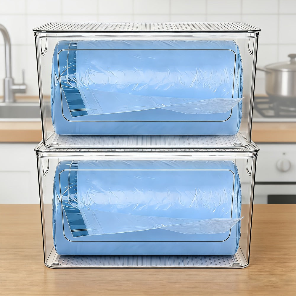 Trash Bag Dispenser 2 Pack – Clear Stackable Garbage Bag Holder for 13/30/33 Gallon Bags, Under Sink Organizer, Locking Lid, Anti-Slip, Kitchen Pantry Laundry Room Cabinet Storage - product image
