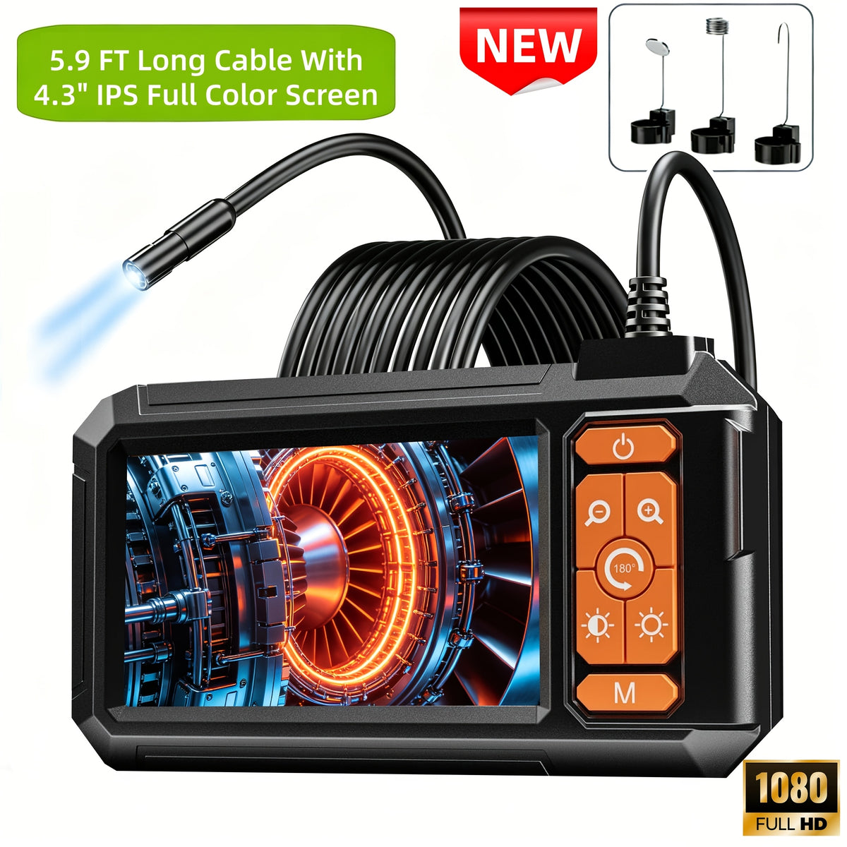 Inspection Camera Endoscope Camera with Light 4.3 IPS Screen 1080P HD Borescope Snake Camera for Men 8 Adjustable LED Lights Semi Rigid Cable Pipe Inspection - product image 5