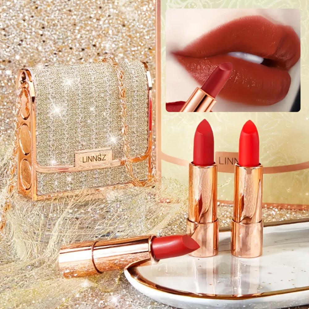 Matte Lipstick Gift Set 3pcs in Silvery Chain Bag Box — Velvet Finish Waterproof Long-Lasting Red Lip Color, Conditioning Formula 3.5g Each, Perfect for Valentine's Day Mother's Da - product image 5