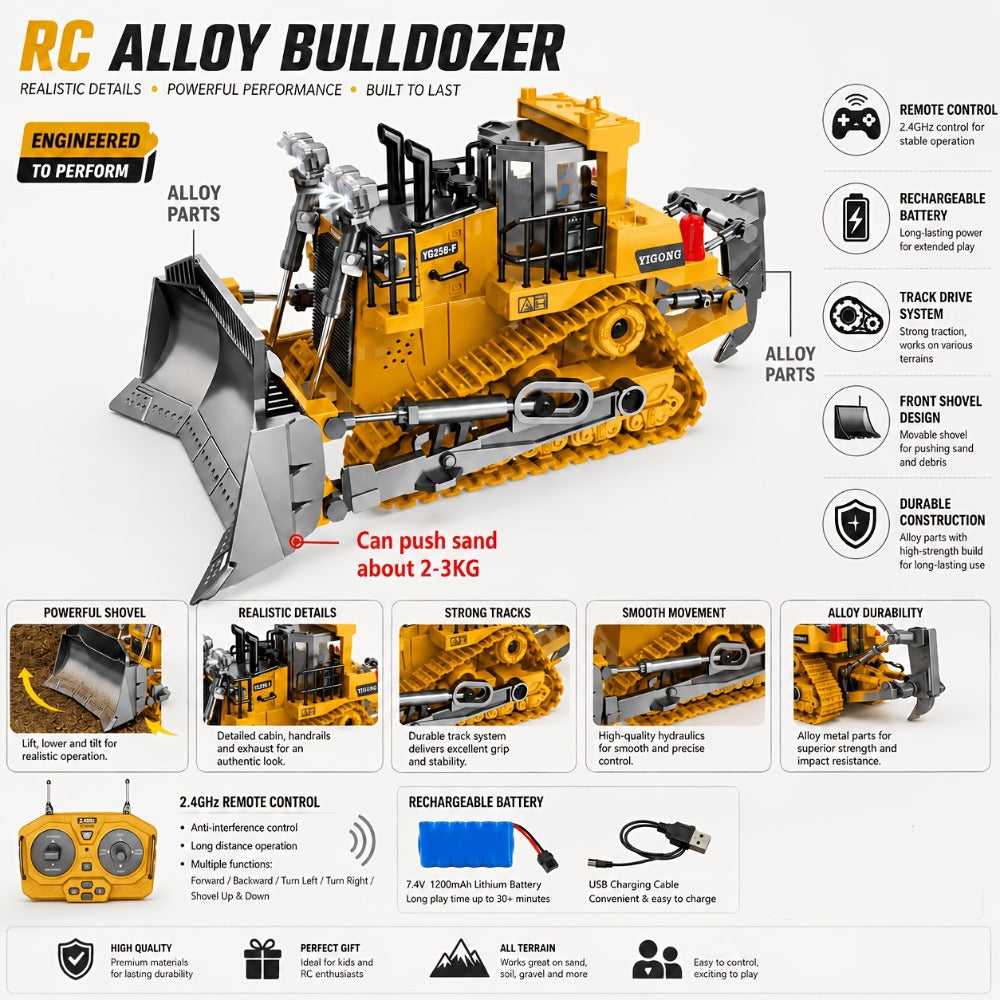 RC Bulldozer 9-Channel 2.4GHz Remote Control | Indoor Outdoor RC Construction Toy, Birthday & Christmas Gift for Boys Ages 6+ | Multifunctional Engineering - product image 13