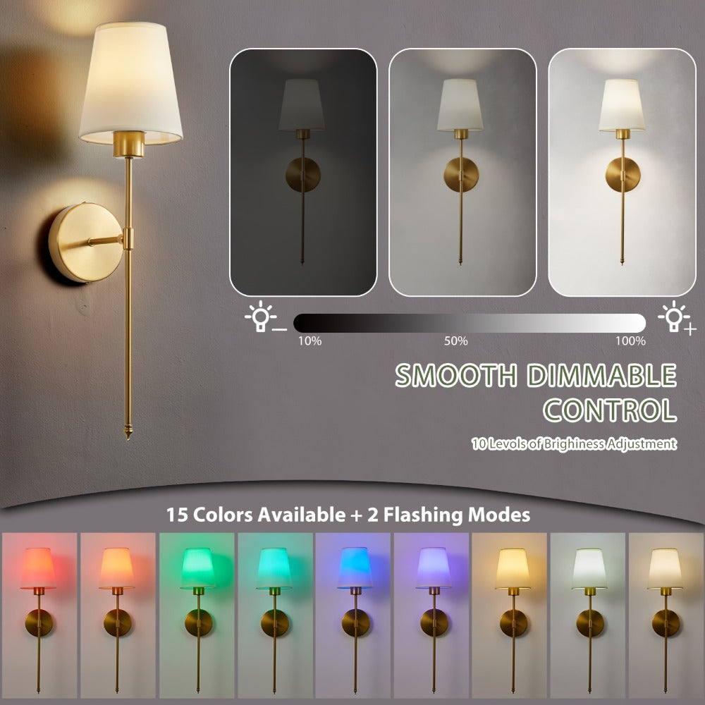 Rechargeable Wall Sconce 2-Pack RGB – 15-Color Dimmable LED Wall Light with Remote Control, 5200mAh Battery, No Wiring for Bedroom, Living Room, Kitchen & Corridor (Gold / Black) - product image 7