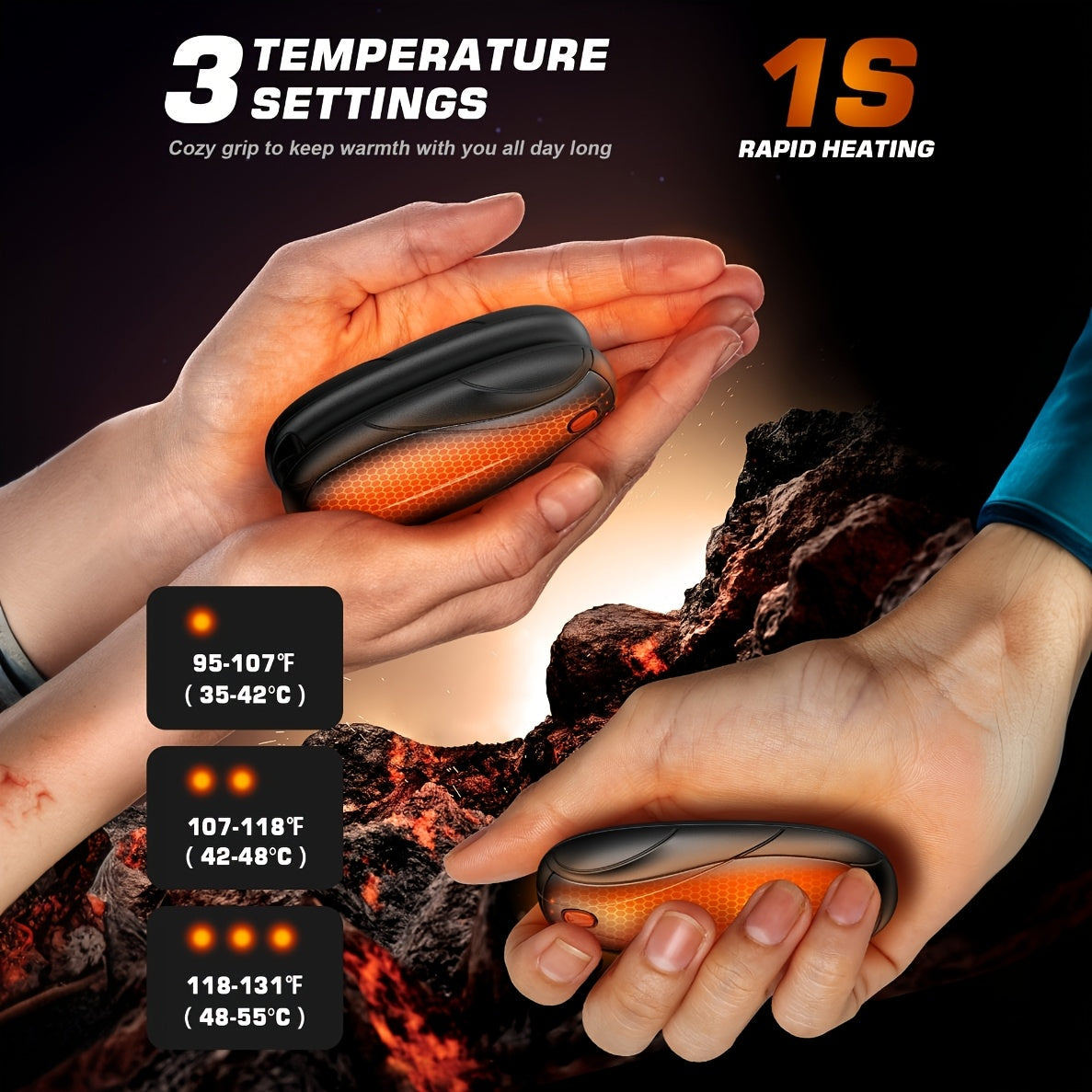 Rechargeable Hand Warmers 2 Pack with Charging Case – Electric Travel-friendly Pocket Heater, Quick Charge, Reusable Heat Packs for Winter Outdoor Camping - product image