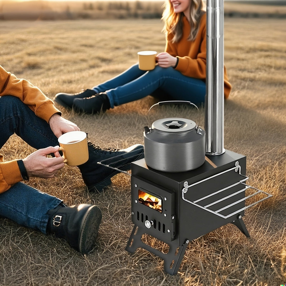 Outdoor Wood Burning Fireplace Stove Portable Camping Fire Pit Foldable Legs Carry Handle 5-Piece Chimney Pipe Complete Tool Set for Camping RV Patio Garden Winter Heating Party - product image 3