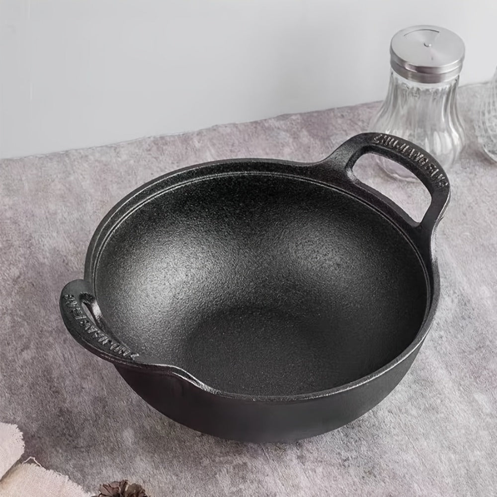 Cast Iron Wok Skillet Non-Stick Deep Stir Fry Pan with Dual Handles - Heavy Duty Uncoated Traditional Cooking Pot Multi-Size 9.84 10.62 11.81 12.59 Inch for Home Outdoor Grilling B - product image 8