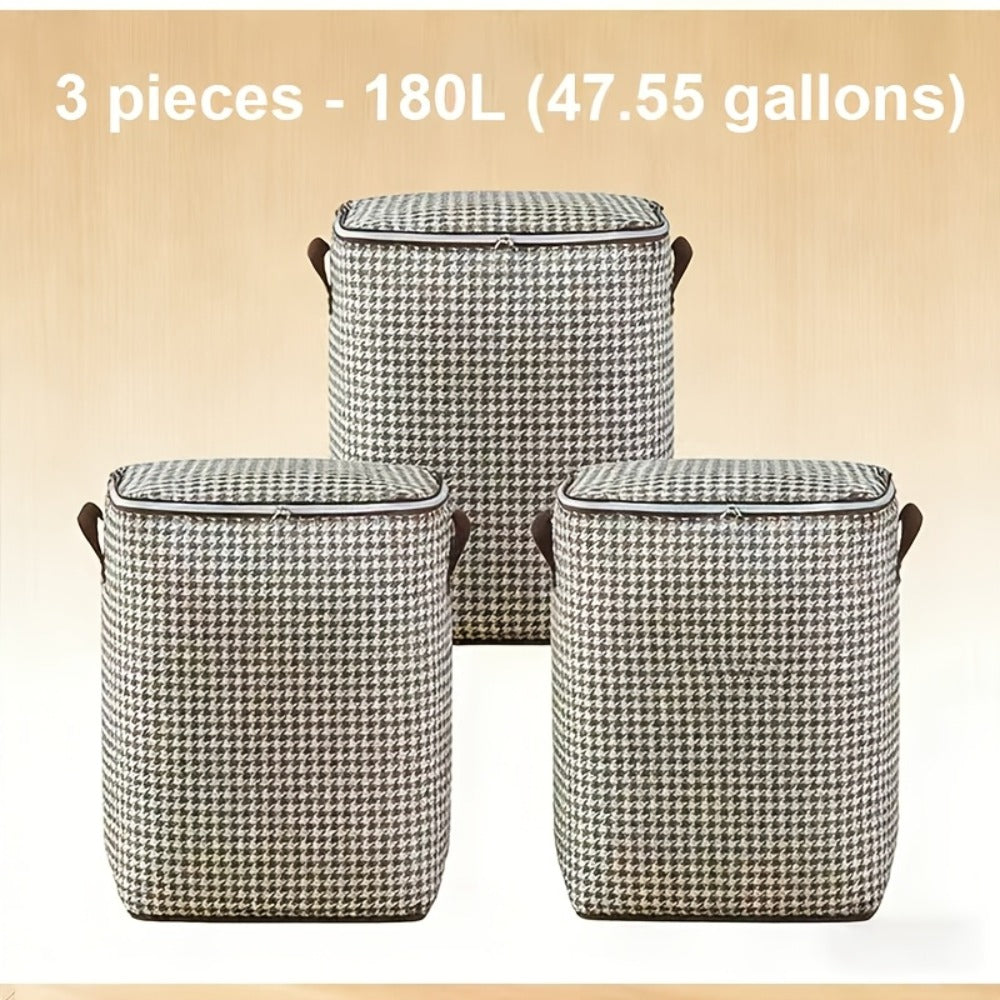 Large Storage Bags Houndstooth Non-Woven Fabric Organizer with Double Zipper & Handles – 160L/180L Dustproof Foldable Storage Box for Bedroom, Closet, Moving, Travel & Dorm, 1pc or - product image 11