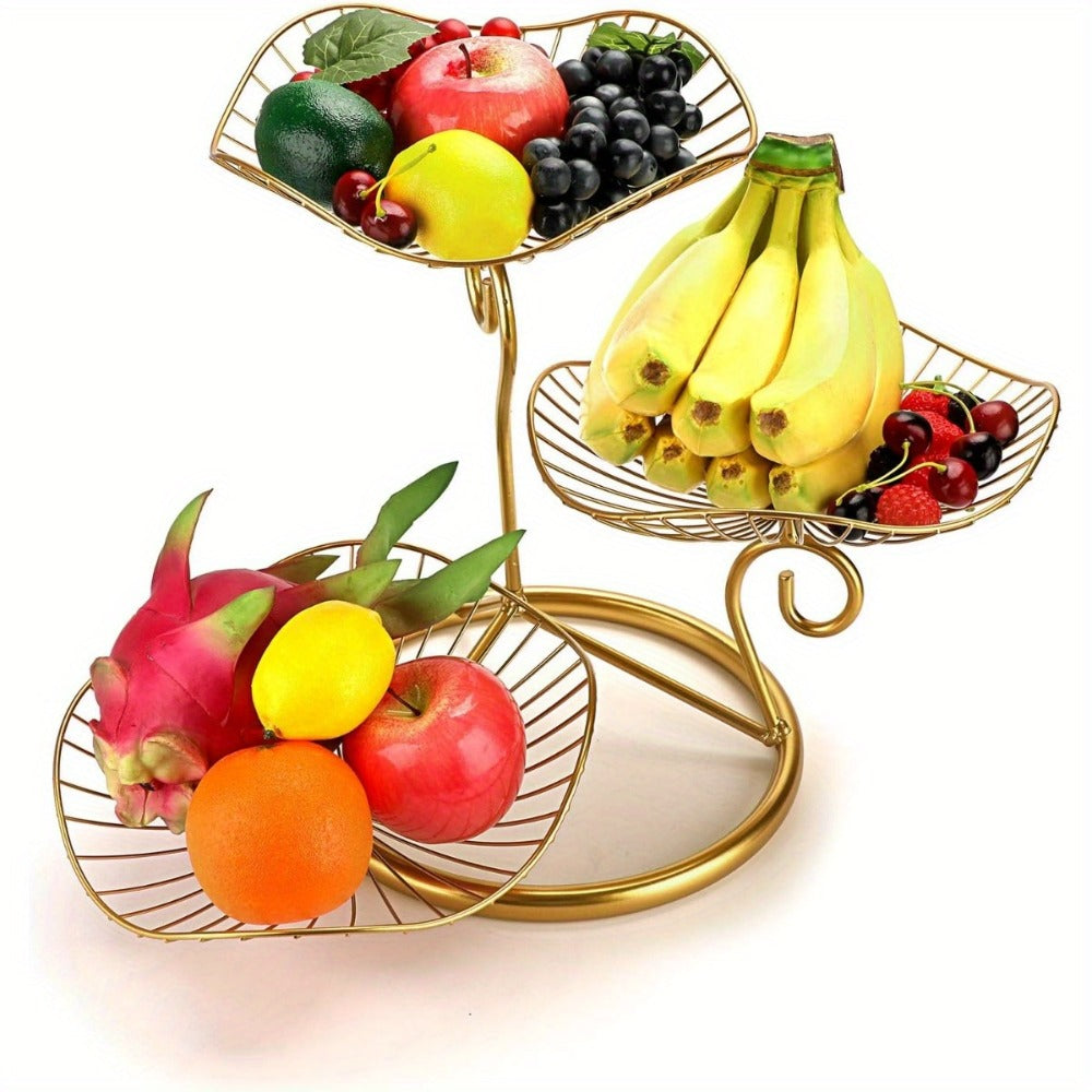 Fruit Basket Stand 3-Tier Decorative Iron Metal Wire Fruit Bowl with Lotus Leaf Design, Countertop Holder for Fruits Vegetables Bread Snacks, Modern Home Kitchen Table Centerpiece  - product image 5
