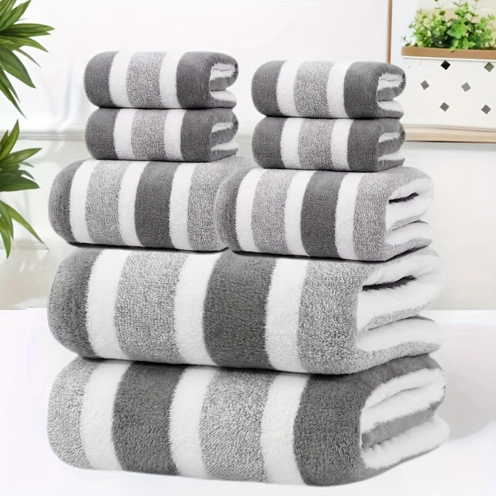 Towel Set 8 Piece Two-Color Striped - Super Absorbent Soft No Hair Loss Bath Towel Combo | 2 Bath Towels 2 Face Towels 4 Hand Towels | Grey Red Blue Green | Bathroom Family Hotel S - product image 7