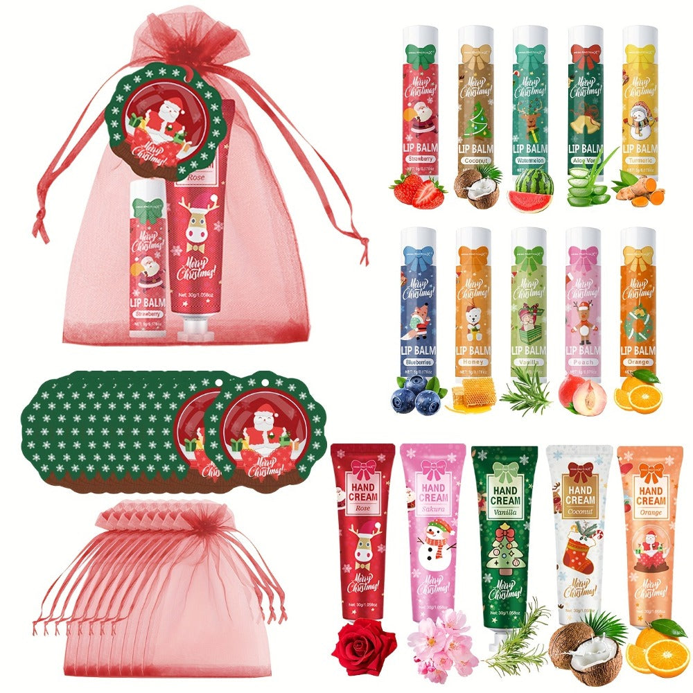 Bulk Gift Set 120 Pieces Lip Balm & Hand Cream with Red Velvet Bags & Holiday Cards — Moisturizing Party Favors for Colleagues, Employees & Friends - product image 8