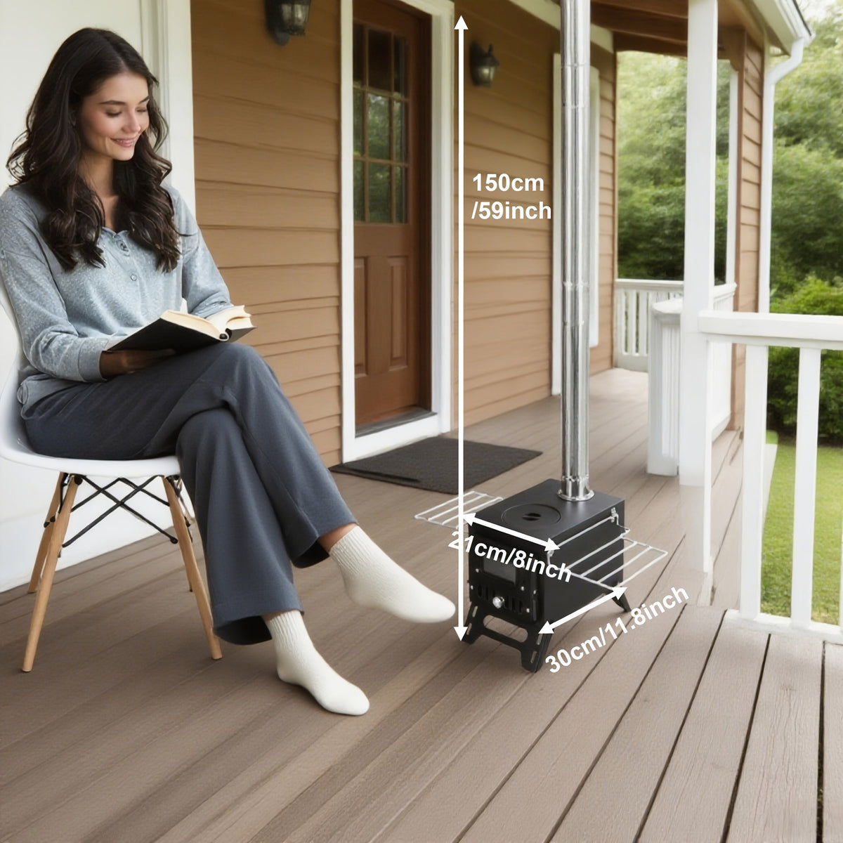 Outdoor Wood Burning Fireplace Stove Portable Camping Fire Pit Foldable Legs Carry Handle 5-Piece Chimney Pipe Complete Tool Set for Camping RV Patio Garden Winter Heating Party - product image 5