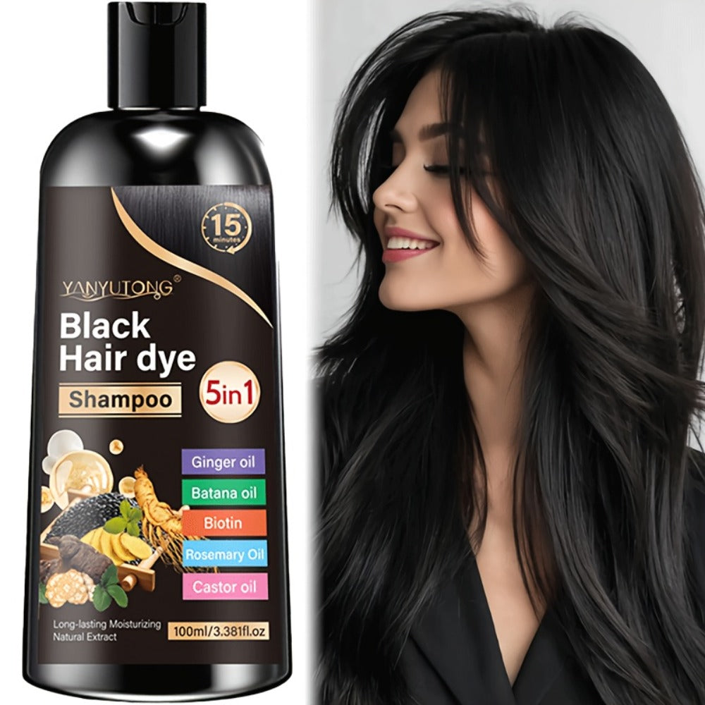 Gray Coverage Hair Dye Shampoo 5-in-1 with Ginger Oil Biotin Rosemary Castor Oil | Gentle Color Shampoo for Black Brown Chestnut Brown | No Mix Quick Application Men & Women - product image 6