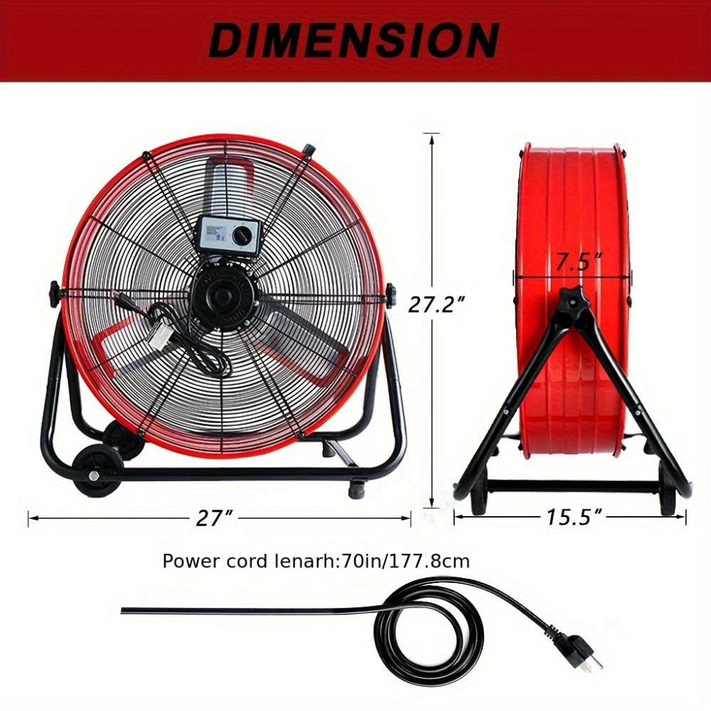 Industrial Floor Fan 24 Inch 9000 CFM Heavy Duty Drum Fan 3-Speed 360 Degree Tilt with Casters and Handle for Warehouse Garage Patio Workshop Gym Large Area Cooling - product image 2
