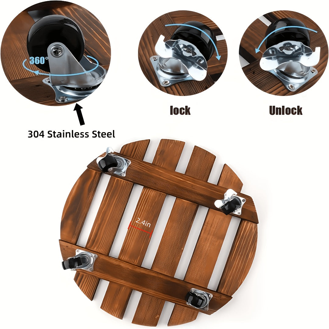 4 pcs Acacia Wood Rolling Round Plant Caddy for Plant Pots, Heavy Duty Plant Stand with 360° Lockable Wheels, 360Lbs Capacity Caddy for Indoor and Outdoor Use - product image 6