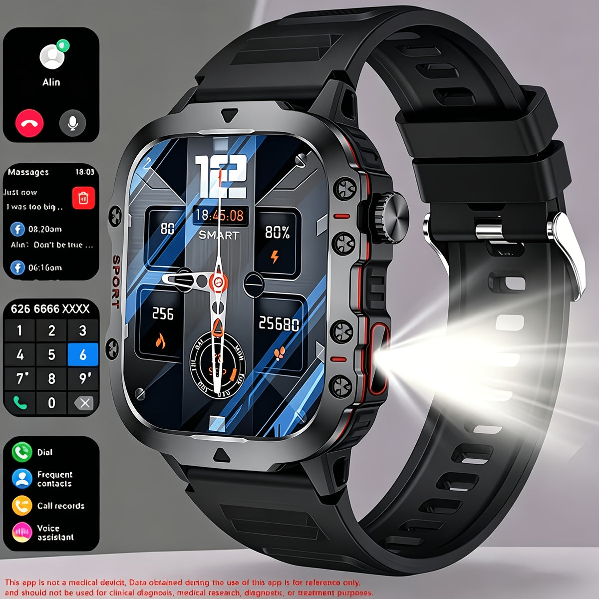 Large-Screen Smartwatch Compatible for iPhone & Android, Wireless Smartwatch with Wireless Calling/SMS, Fitness Tracker, Remote Camera Control, USB - product image