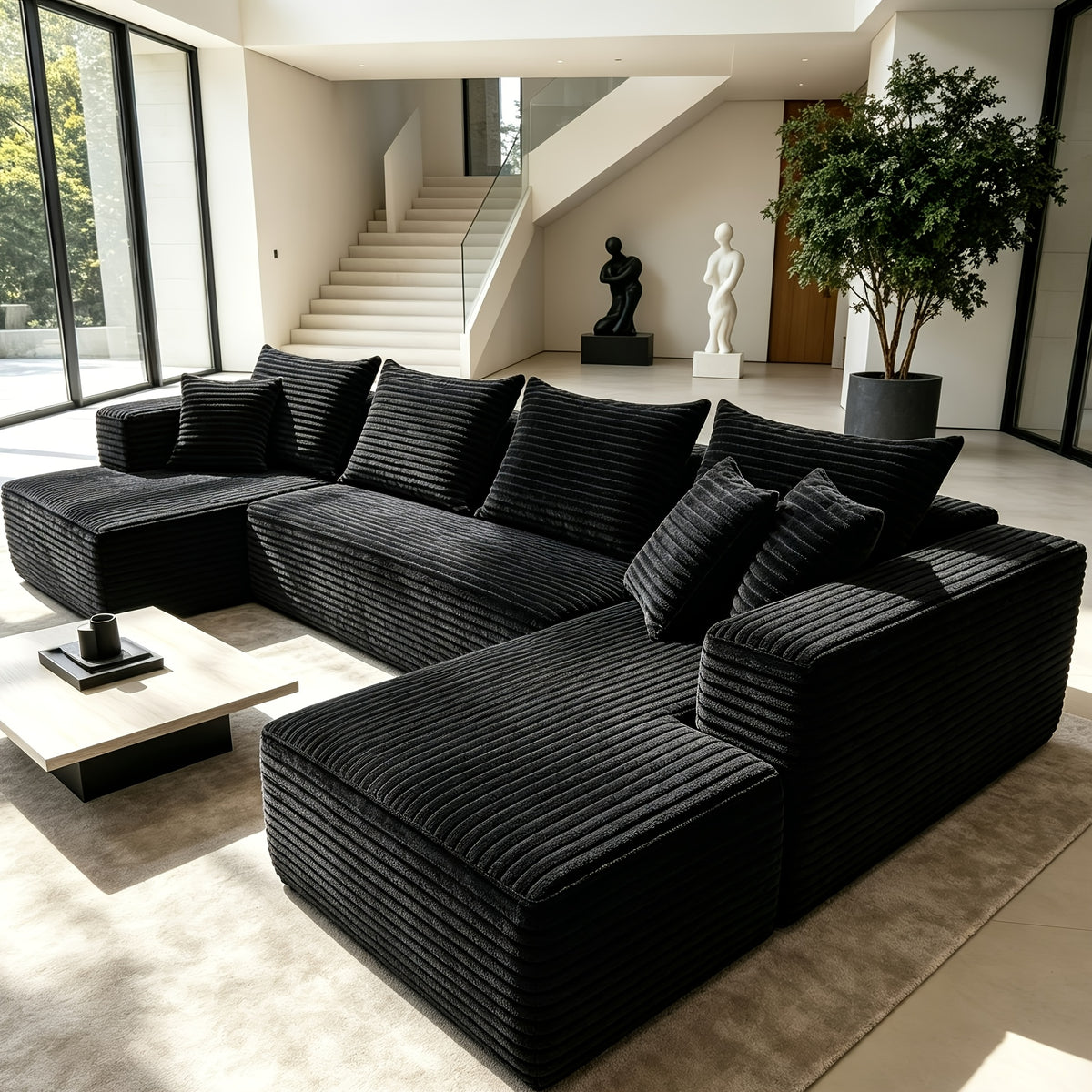 133-Inch Oversized U-Shaped Modular Sofa | Corduroy Cloud L-Shaped Corner Sofa, Extra Deep Seat, Freely Spliced and Matched, Suitable For Living Rooms and - product image 8