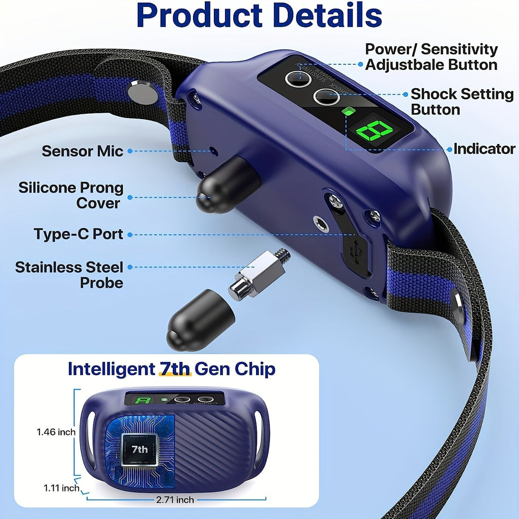 Automatic No Bark Collar with 8 Sensitivity Levels for Medium Large Dogs – Anti Bark Collar Rechargeable with Shock Beep & Vibration - product image