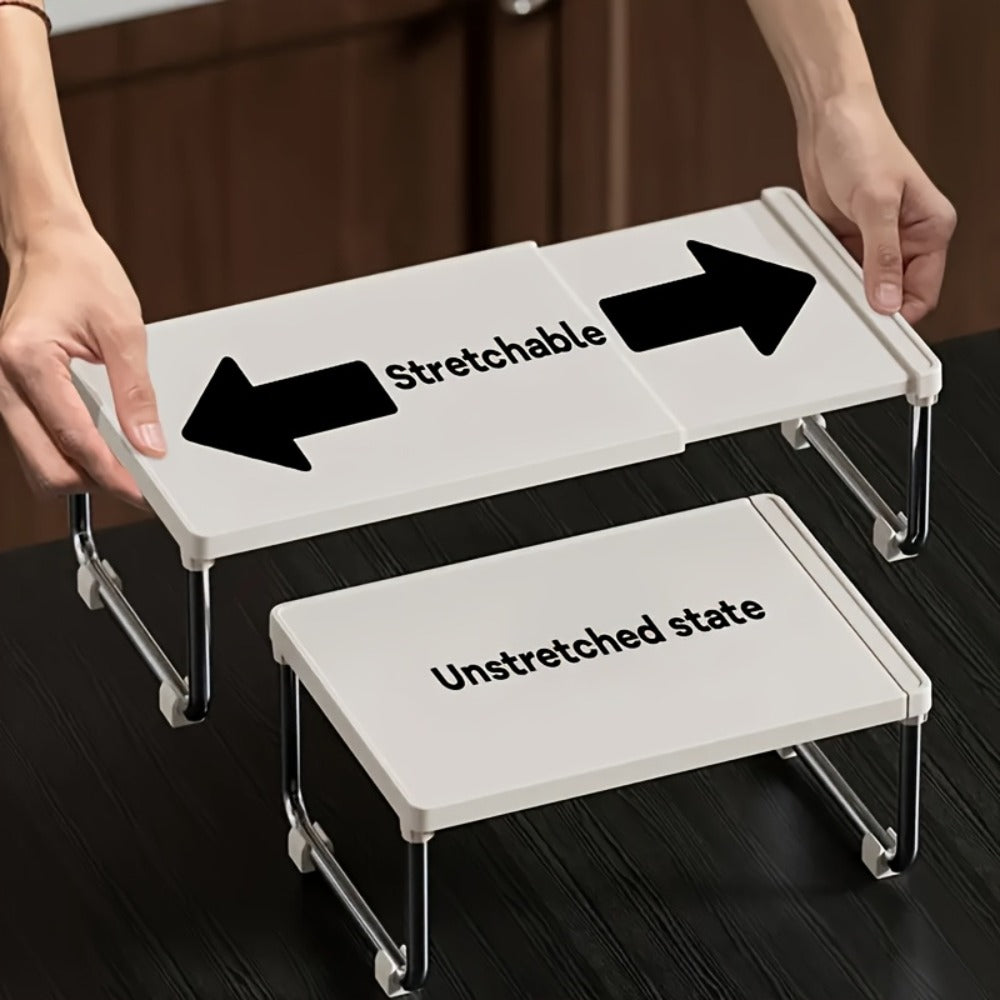 Desktop Storage Organizer Multi-Tier Expandable with Transparent Lid PP Stainless Steel Space-Saving Countertop Box for Kitchen Bathroom Cosmetics - product image