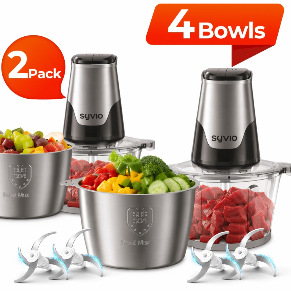 Mini Food Processor 450W with 2 Bowls – Electric Food Chopper, 4 Bi-Level Blades, Meat Grinder for Baby Food, Meat, Onion & Vegetables, 2 Speed - product image 3