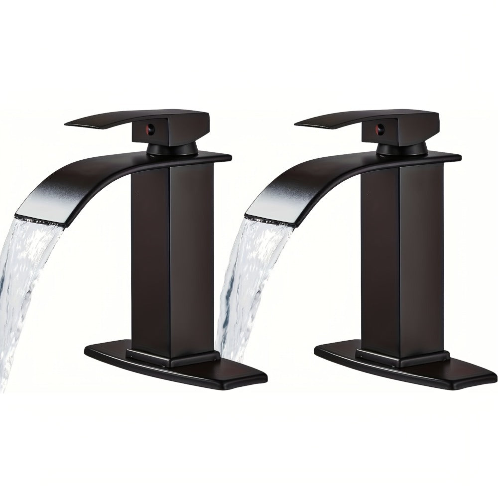 Waterfall Bathroom Sink Faucet, Single Hole or 3-Hole Mixer Tap with 6" Deck Plate, Ceramic Valve, Vanity Faucet for Farmhouse RV Bathroom, Brushed Gold Matte Black Nickel Chrome - product image 5