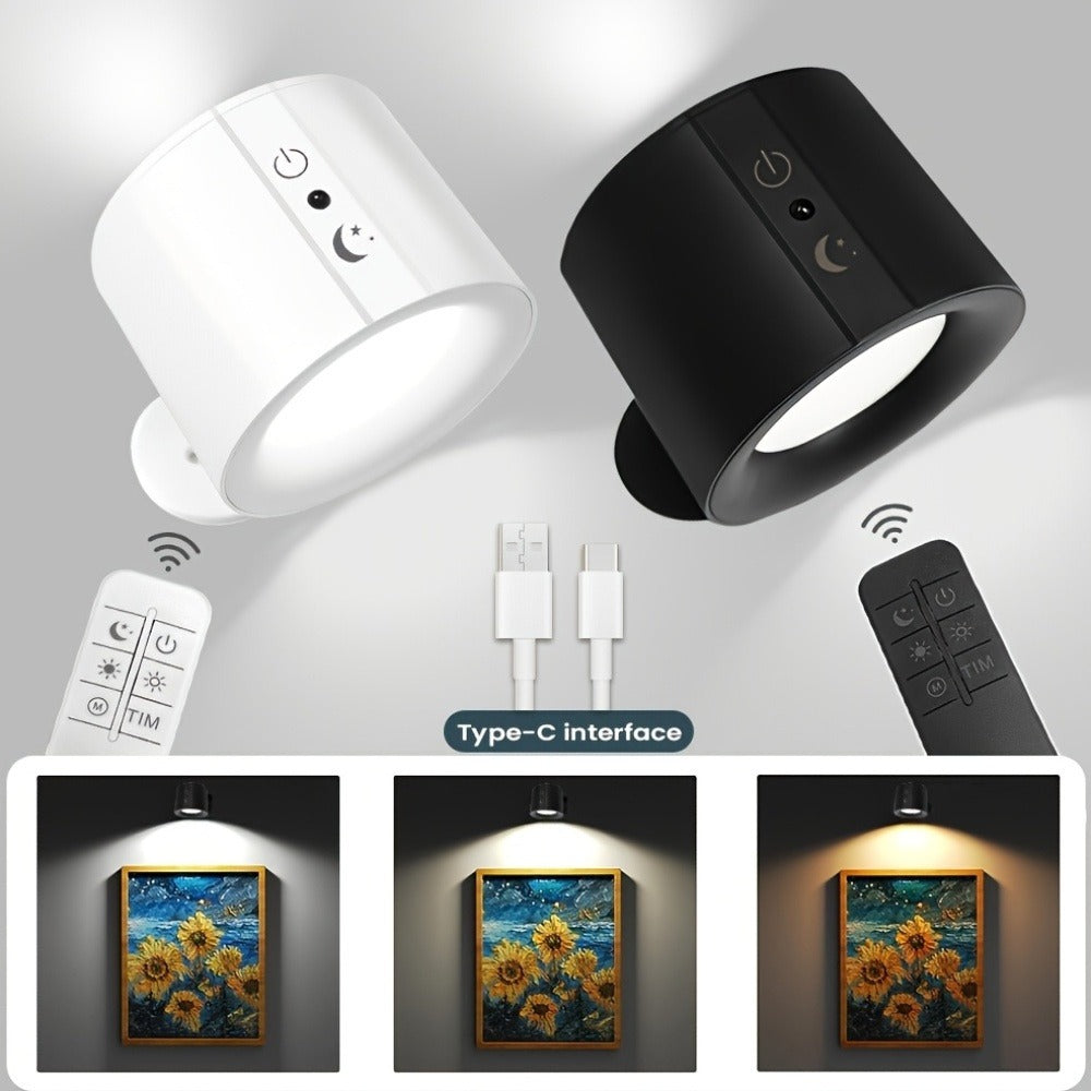 USB Rechargeable LED Wall Light 2 Pack – 360° Rotating Magnetic Ball Touch Control Reading Lamp with 3 Color Temps – Wireless Wall Mounted or Desktop Light for Bedroom Living Room - product image 8