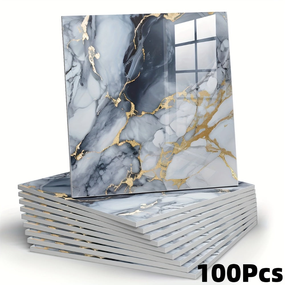 Peel and Stick Wall Tile Stickers Marble Pattern Self-Adhesive Waterproof Glossy Wallpaper 50/100Pcs for Kitchen Bathroom Living Room Home Decor - product image 2