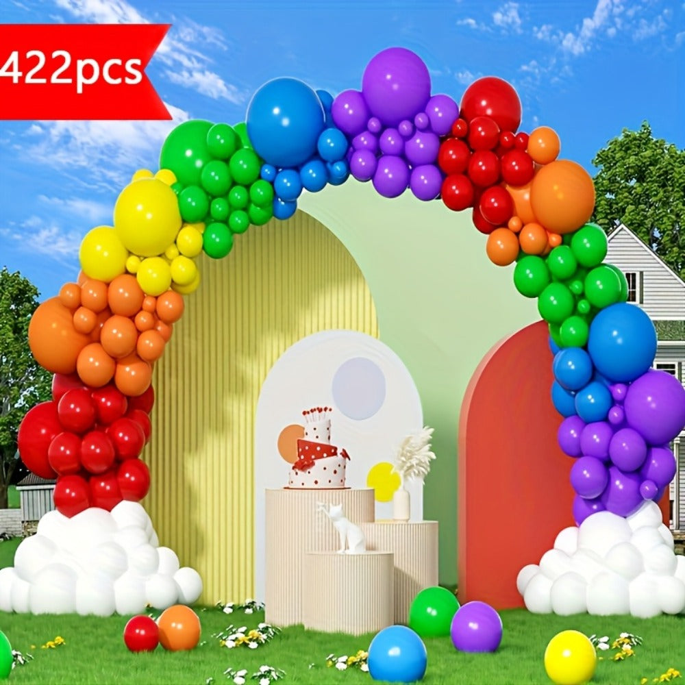 DIY Balloon Garland for Birthday Baby Shower Wedding Bridal Shower Graduation & Holiday Party Decorations | Balloon Arch Kit 422 Pcs Rainbow Matte Latex Balloons in 4 Sizes 5" 10" 12" 18"
