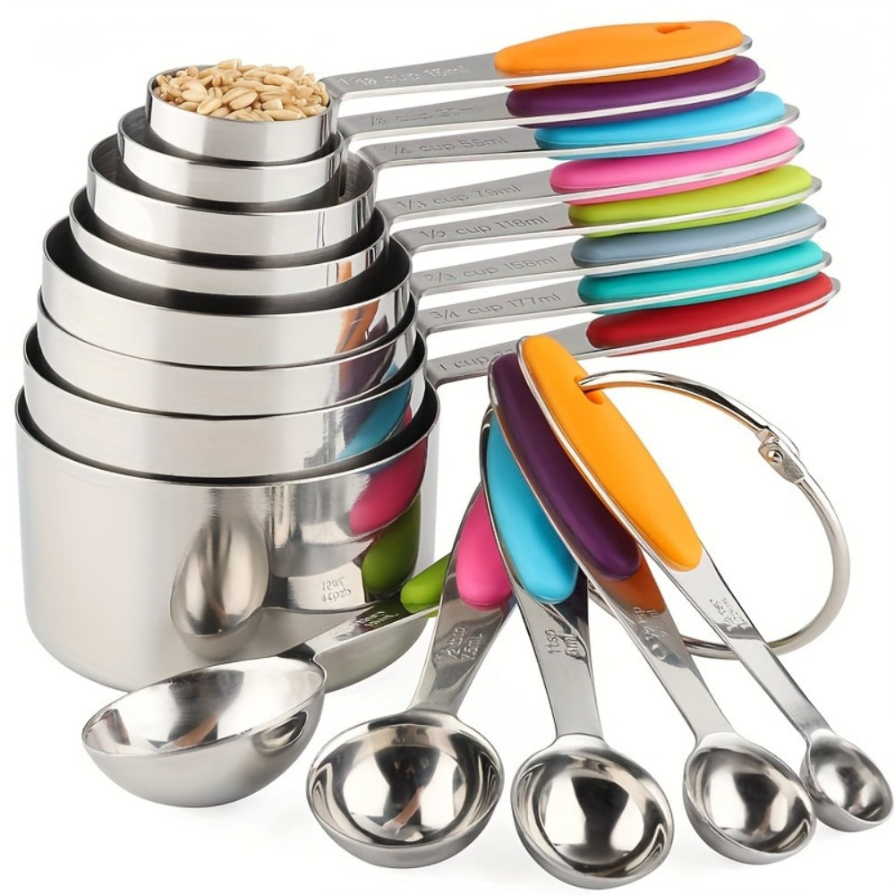Stainless Steel Measuring Cups and Spoons Set 5pcs with Silicone Handle - Baking & Cooking Kitchen Measurement Tools - product image 12