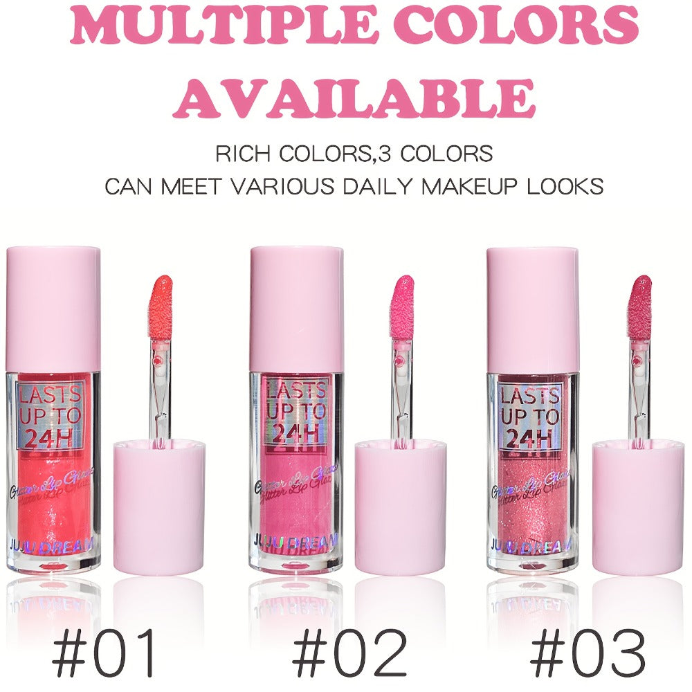 24H Waterproof Glitter Lip Gloss & Lip Stain Set 3PCS – Moisturizing Lip Oil Formula, Long-Lasting Smudge-Proof Glitter Shine in Berry Coral Pink Red Shades for Women All Skin Tone - product image 7