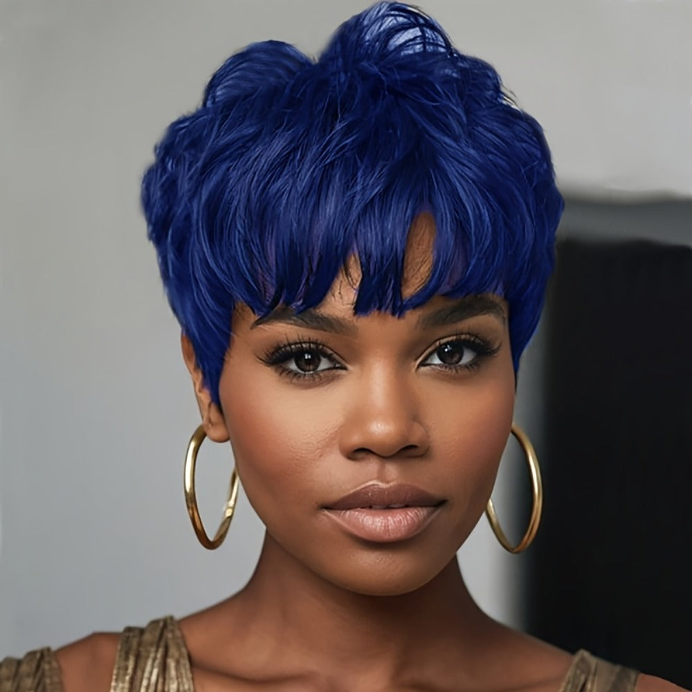 Short Wavy Bob Wig with Bangs Synthetic 6 Colors | Natural Black Burgundy Lavender Auburn Red for Women Daily Wear Party Cosplay Halloween Costume - product image 5