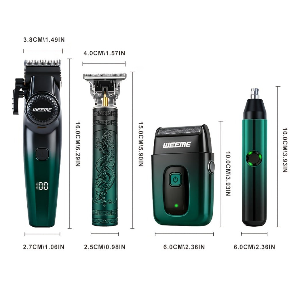 Hair Cutting Set 4pcs Professional - Electric Hair Clipper, Electric Shaver, T-Blade Trimmer & Nose Hair Trimmer, Gradient Green Gift Box, Precise Grooming Kit for Home Use & Gift - product image 15