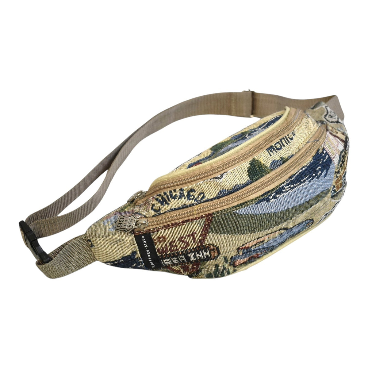 Tapestry Waist Bag Route 66 Vintage | Retro Fanny Pack Canvas Adjustable Strap for Travel Festivals Hiking