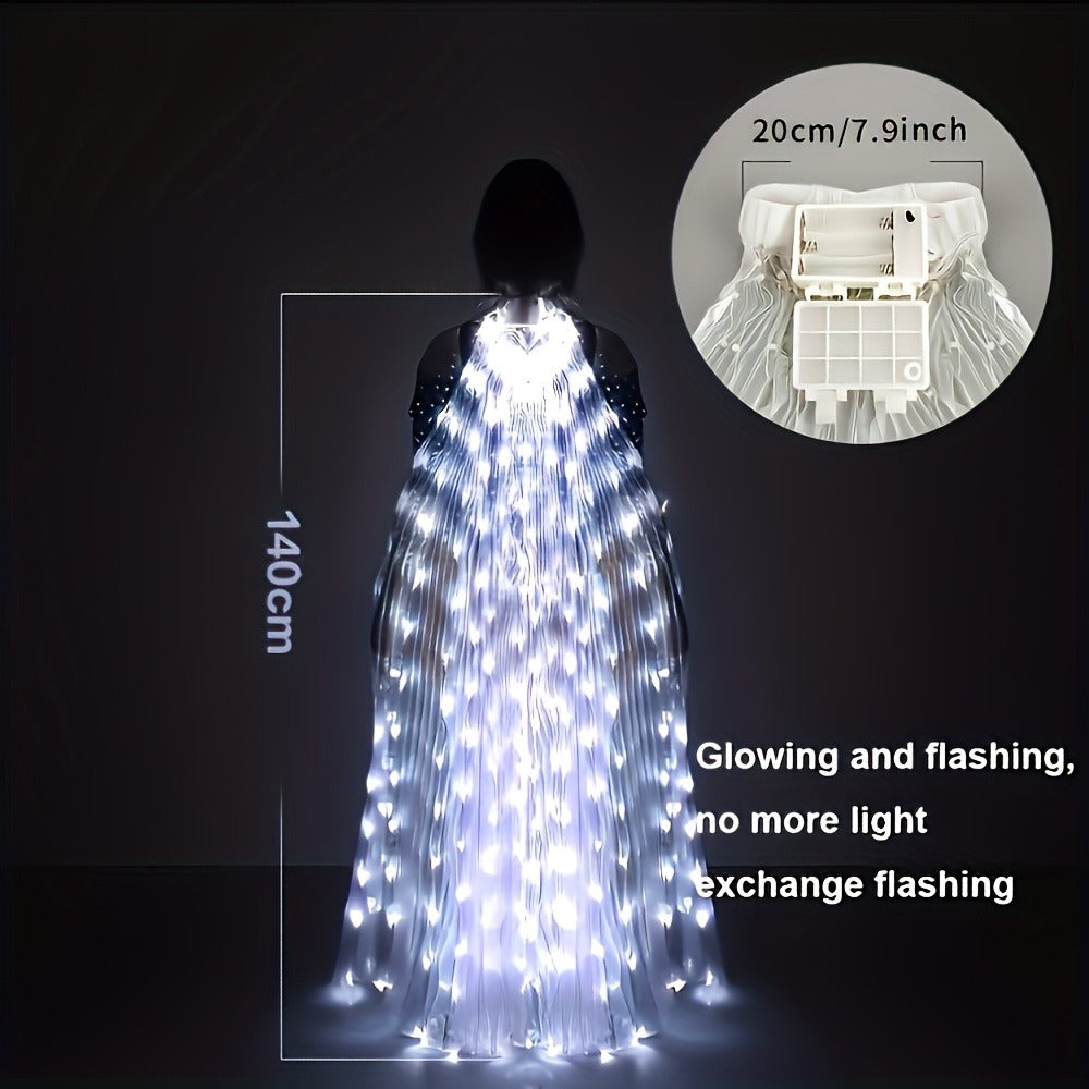 Light Up Belly Dance Performance Dress for Women Halloween Christmas Mardi Gras Rave Stage Show White Purple Warm White | LED Feather Dance Costume Glowing Luminous