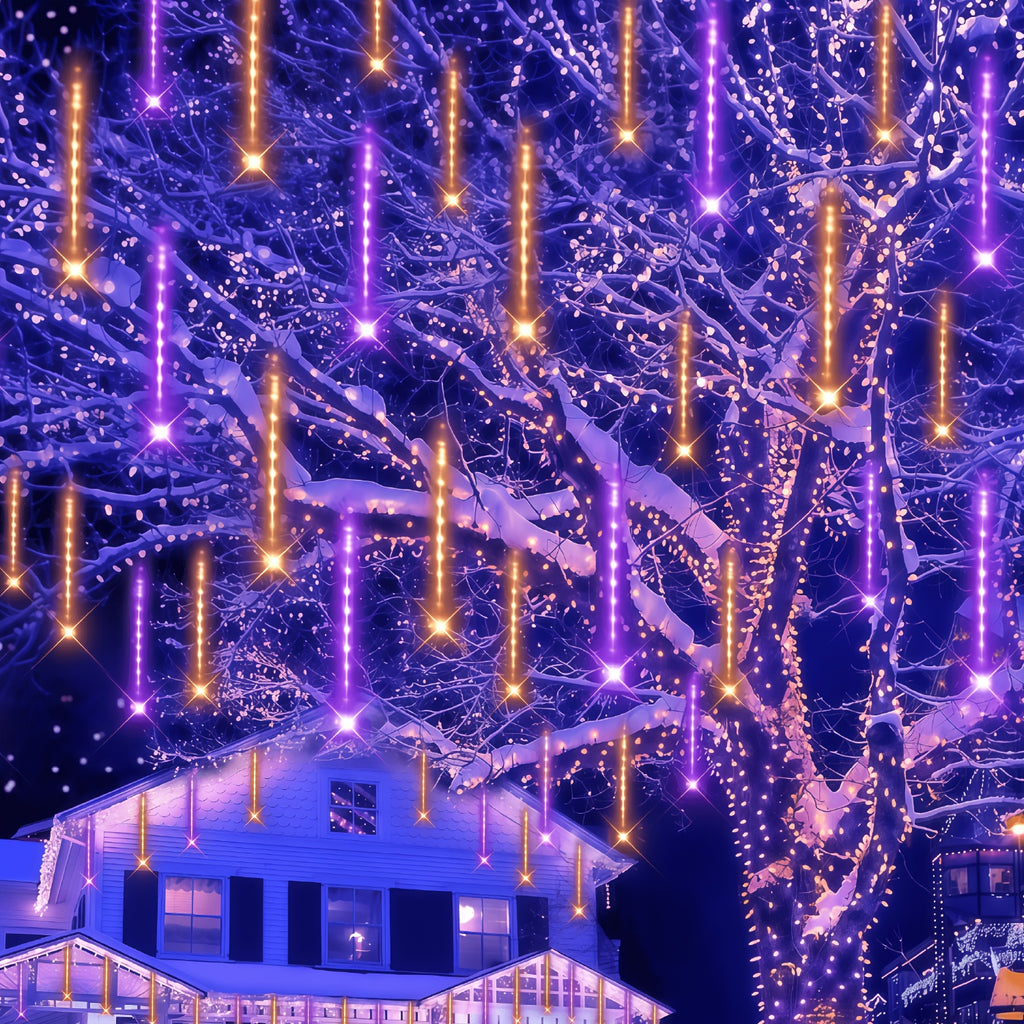 1 Pack, 8-tube 192LED Outdoor Meteor Shower Christmas Light, Solar Powered Rain Light, IPX4, Light Source Sensing, Automatic Switch, Suitable For Courtyard, Party, Thanksgiving, Halloween, Christmas Decoration Lights, Anniversaries
