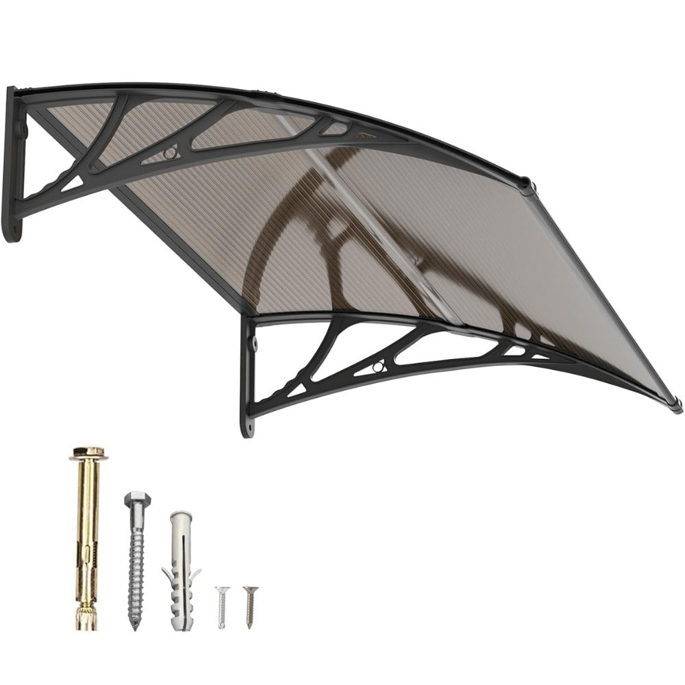 Polycarbonate Window Awning Door Canopy - UV Rain Snow Sun Protection Overhang for Doorways, Patio & Windows, Multiple Sizes, Black/Gray Bracket with Blue/Clear/Brown Board - product image 13