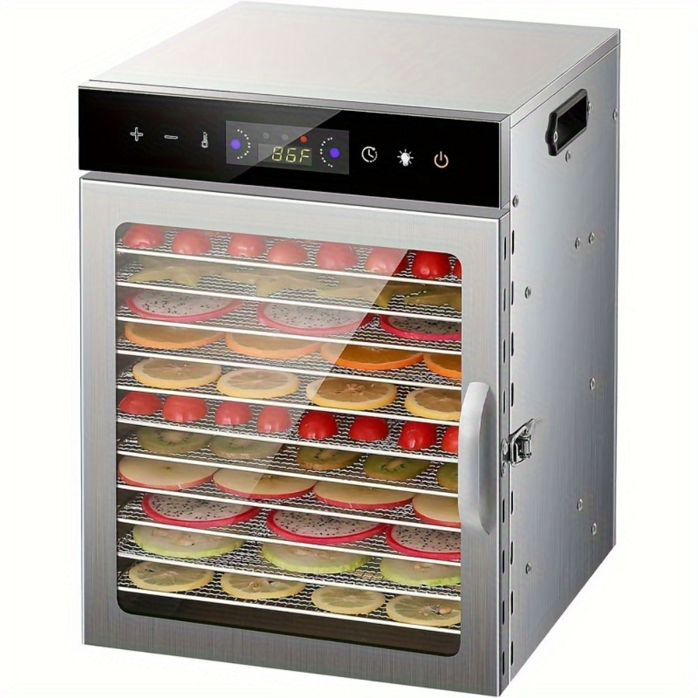Food Dehydrator 12 Stainless Steel Trays 800W 24H Digital Timer 86-194°F Temperature Control 360° Hot Air Circulation for Jerky Fruit Herbs Vegetables with Recipe Book - product image