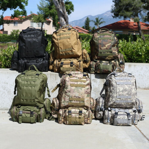 Tactical Backpack 60L MOLLE Military Bag with 3 Detachable Pouches for Camping & Outdoor Adventures