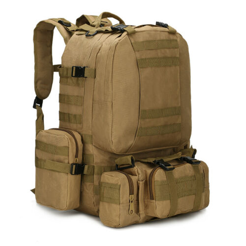 Tactical Backpack 60L MOLLE Military Bag with 3 Detachable Pouches for Camping & Outdoor Adventures