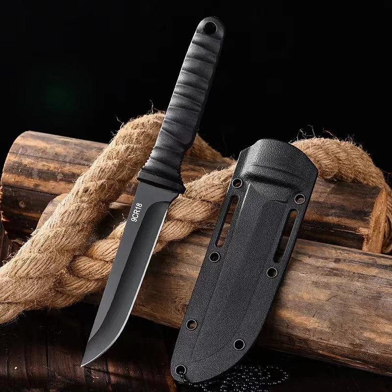 9Cr18MoV Steel Tactical Camping Knife with Neck Sheath for Outdoor & Self-Defense – Survival Knife