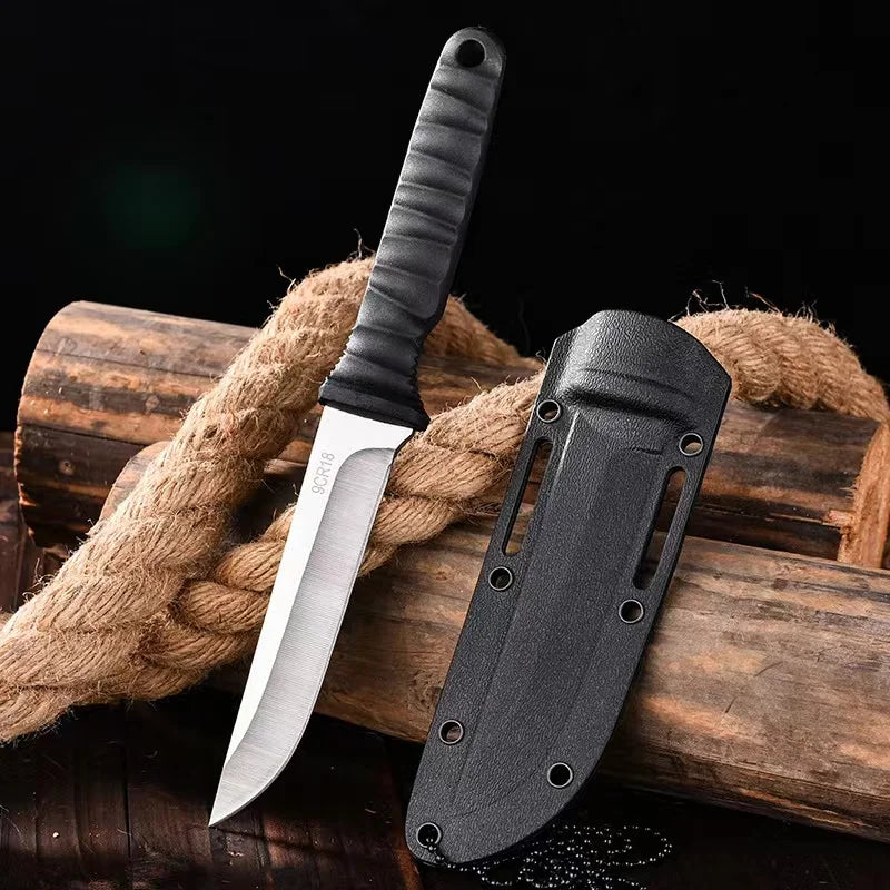 9Cr18MoV Steel Tactical Camping Knife with Neck Sheath for Outdoor & Self-Defense – Survival Knife