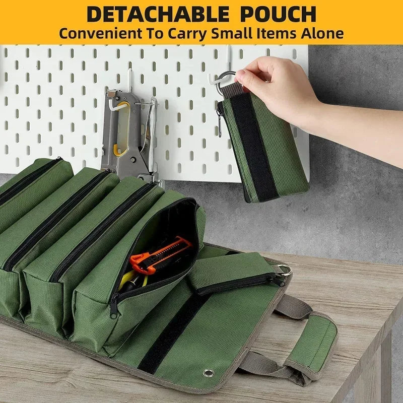 4 Compartments, Water-Resistant Oxford – Roll Up Tool Bag Organizer