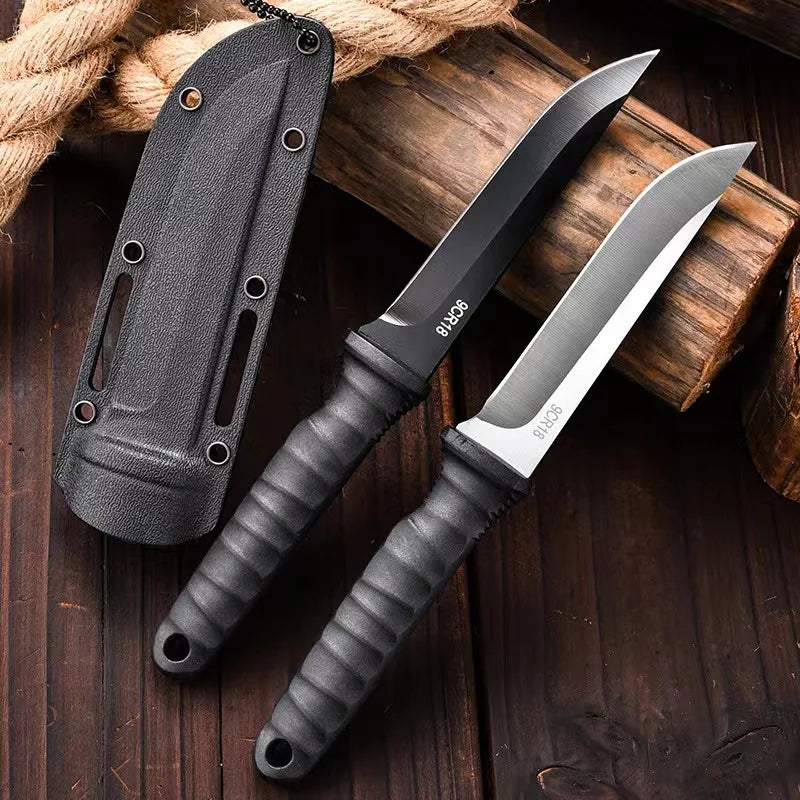 9Cr18MoV Steel Tactical Camping Knife with Neck Sheath for Outdoor & Self-Defense – Survival Knife