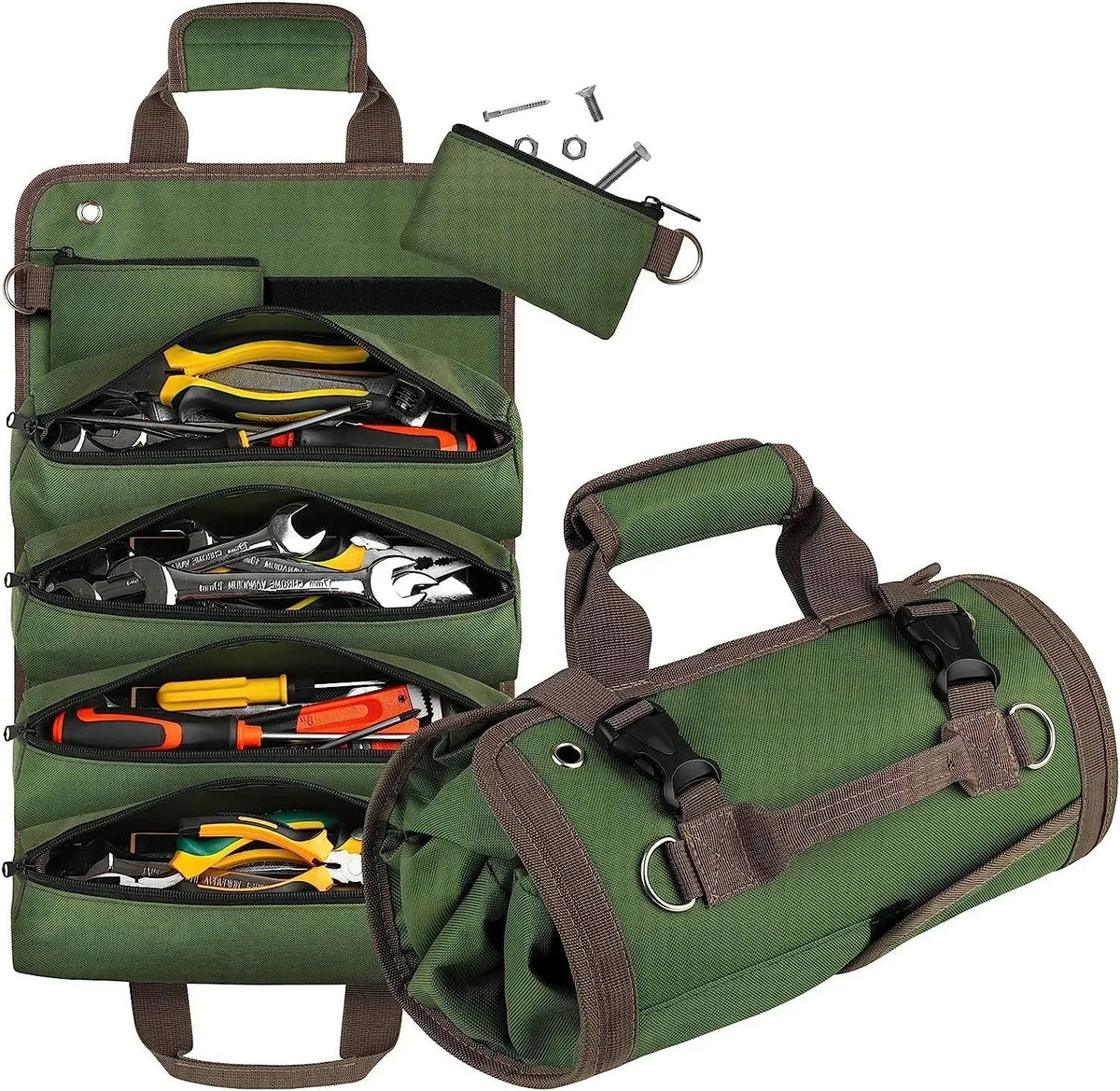 4 Compartments, Water-Resistant Oxford – Roll Up Tool Bag Organizer