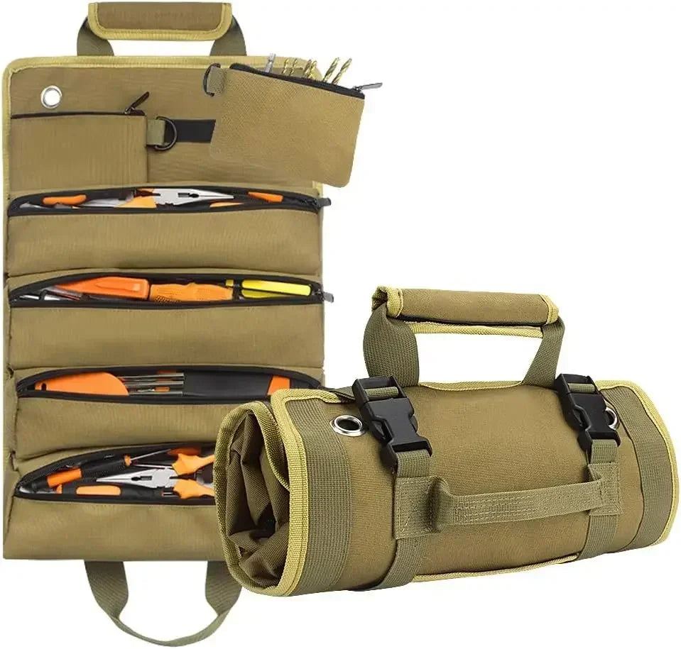 4 Compartments, Water-Resistant Oxford – Roll Up Tool Bag Organizer