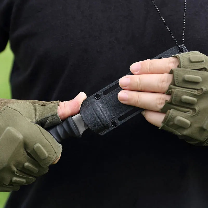 9Cr18MoV Steel Tactical Camping Knife with Neck Sheath for Outdoor & Self-Defense – Survival Knife