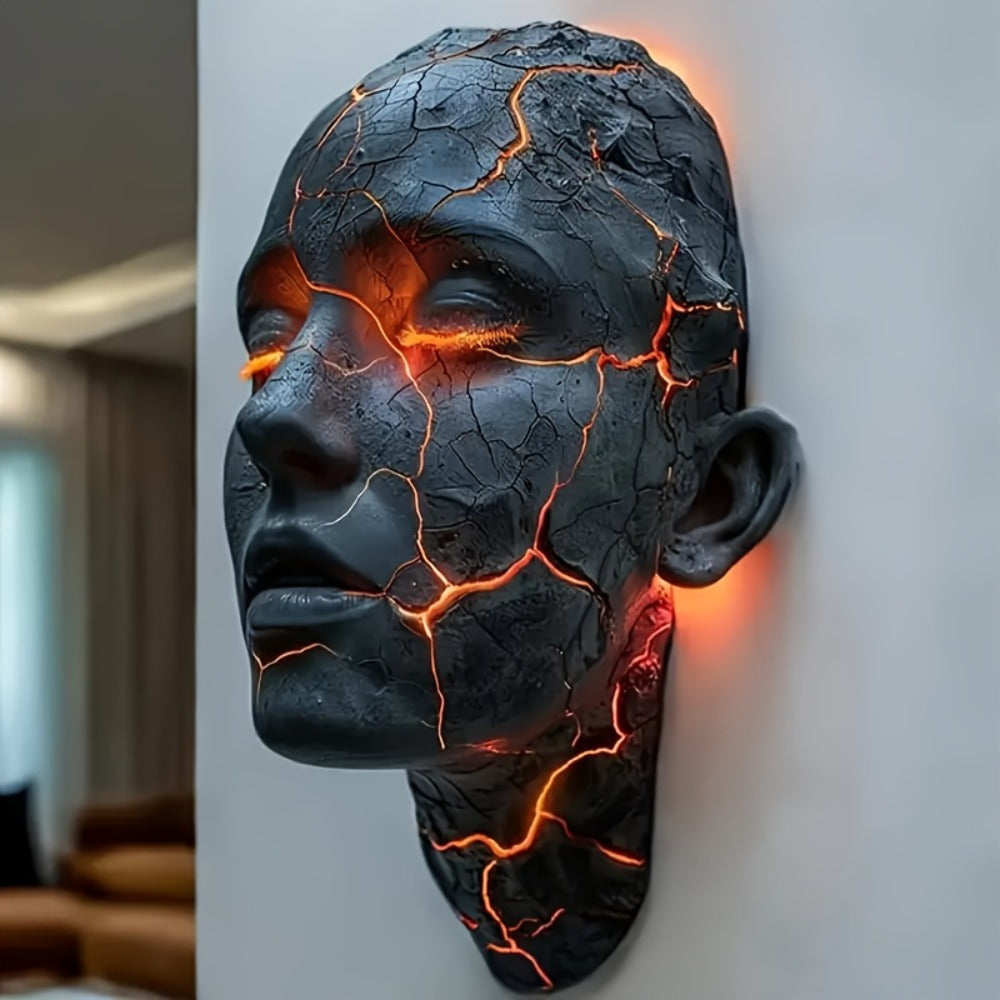 3D Shattered Soul Wall Lamp – LED Night Light Cracked Face Phantom Effect USB Powered Resin Wall Light for Bedroom Living Room Bar Cafe Home Decor, Easy Install Gothic Aesthetic At - product image