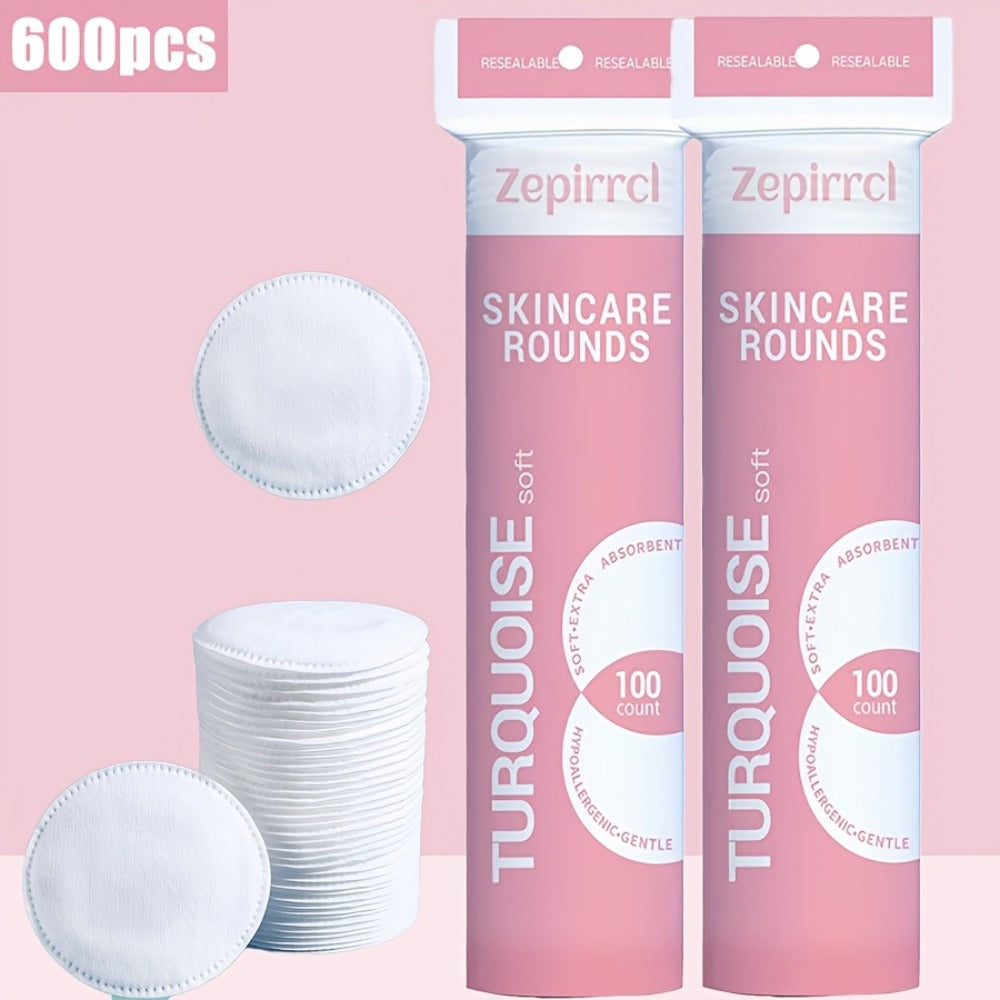 Cotton Rounds Makeup Remover Pads 600pcs — Soft Lint-Free Disposable Facial Cleansing Pads for All Skin Types, Toner Application, Eye & Nail Polish Removal, 6 Packs x 100 Count - product image